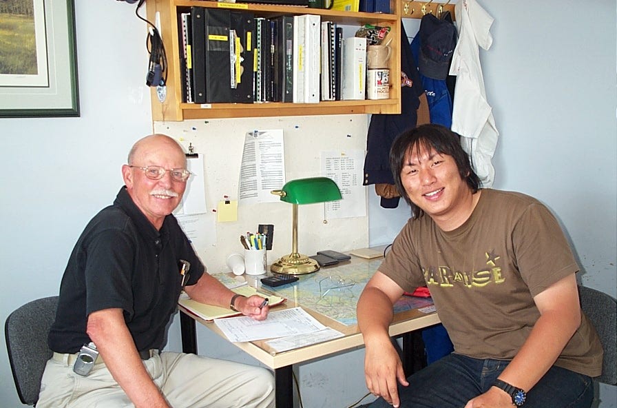 Pilot Examiner Donn Richardson, now retired,  and Multi-engine student Shingo Hotta, Langley Flying School